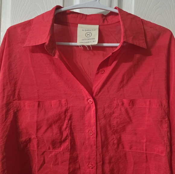 Katia Designs The Goddess Shirt in Cranberry, Oversized Sheer Flowy Button Down - Picture 4 of 11